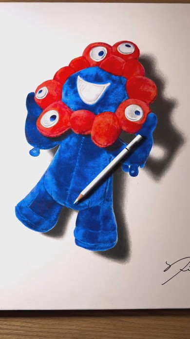 ミャクミャクのぬいぐるみ鉛筆画