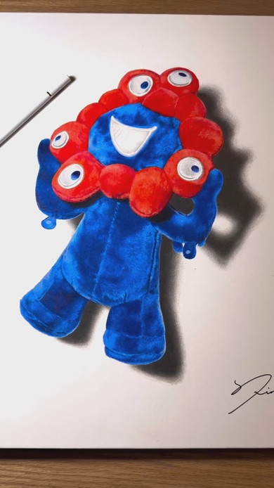 ミャクミャクのぬいぐるみ鉛筆画