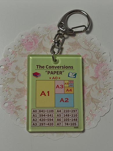 紙のサイズが分かるキーホルダー