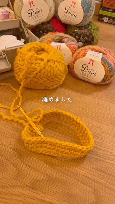 2種類の個性的な毛糸で編んだトイレットペーパーカバー