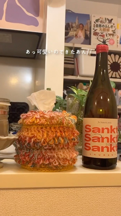 2種類の個性的な毛糸で編んだトイレットペーパーカバー