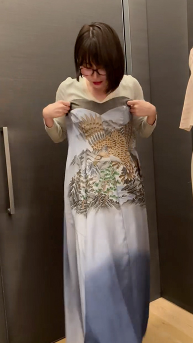 大島紬の着物をドレスにリメイク