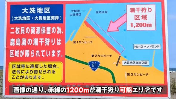 大洗サンビーチで潮干狩り可能なエリア