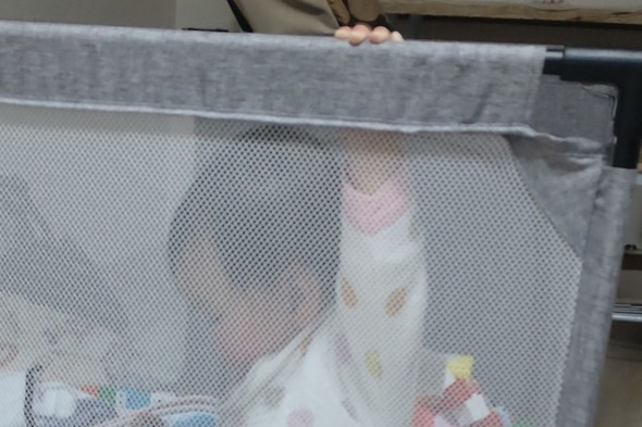 ベビーサークル内の赤ちゃん