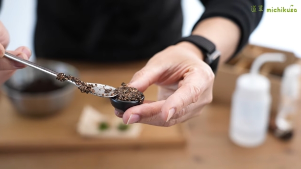 ソイルを盆栽に詰める