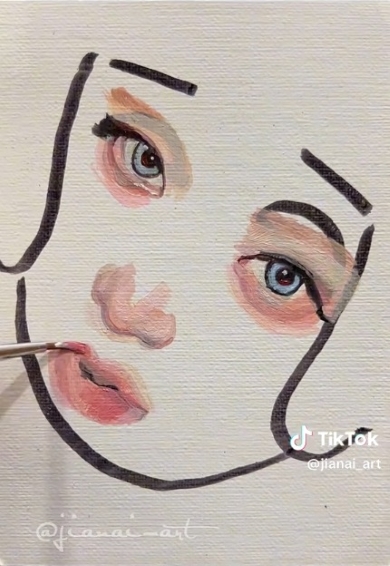 筆で色を塗る様子