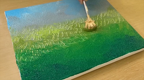 ミニ熊手で描くタンポポ