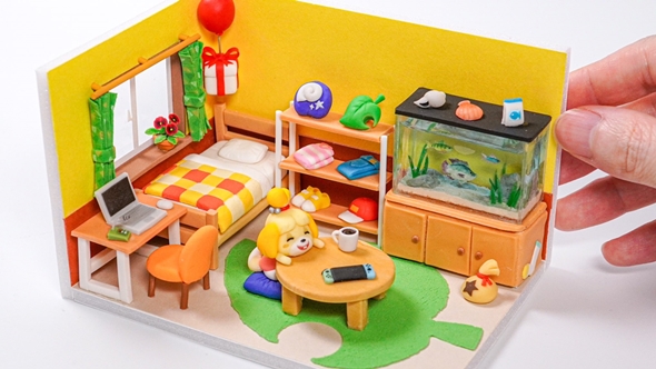 土で作った小さなどうぶつの森のアイテムたち