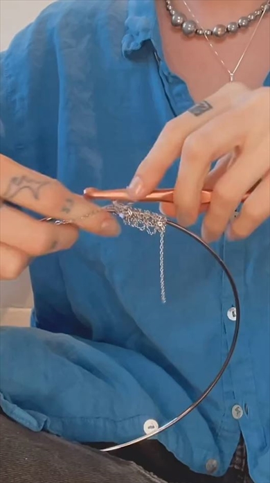 チェーンをかぎ針してランプシェードを作る