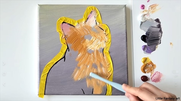 歯ブラシで猫の絵