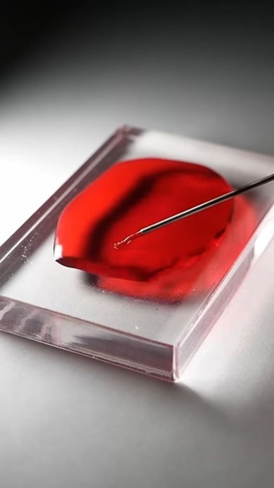 アクリルパネル上に垂らした赤い液体