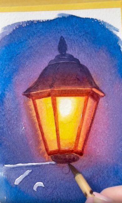 水彩で描く街灯の光らせ方