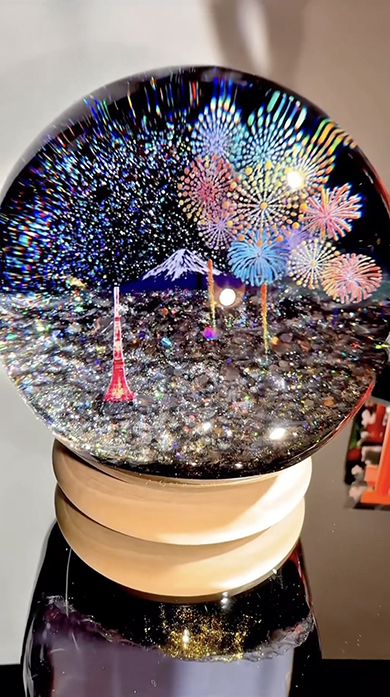 球体を透明な液体に入れたら……