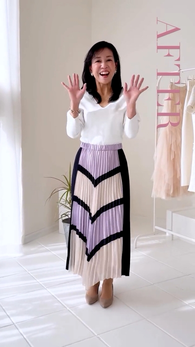 アフター（白トップス・フレアスカート）