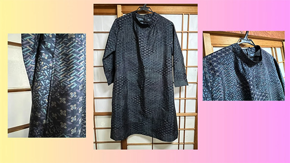 小紋のストールつきワンピース