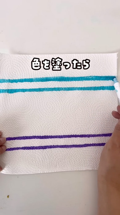 キッチンペーパー 輪ゴム 色づく 花