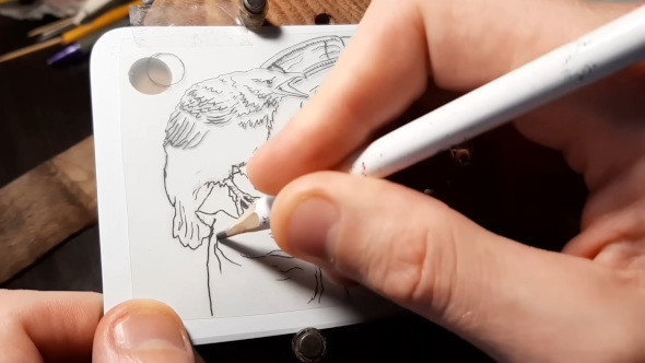 包丁に塗った塗料の上にイラストを写す