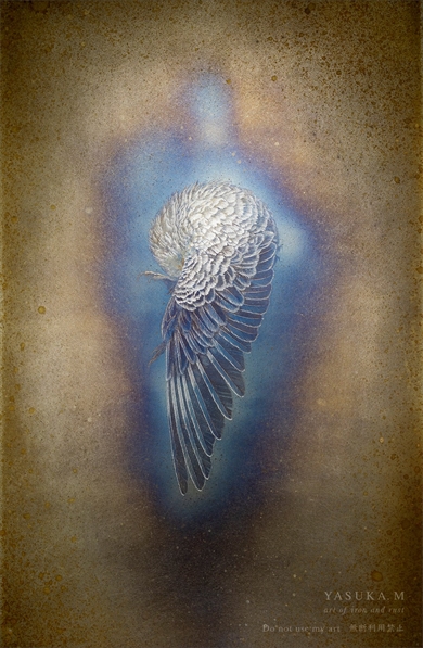 鉄板を酸化させて描いたバラの絵