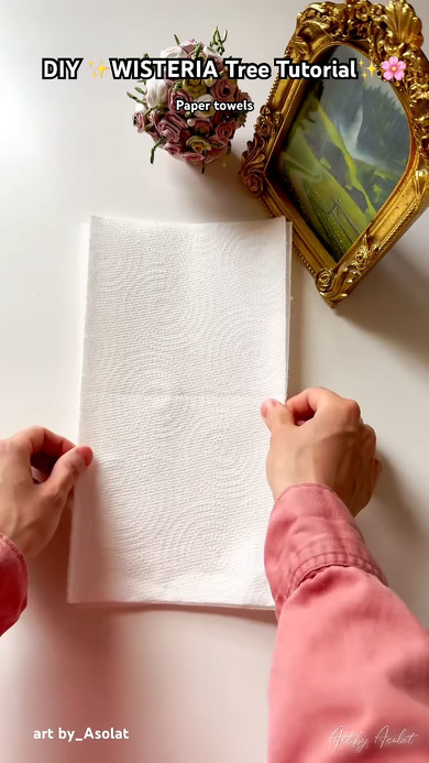 キッチンペーパーを藤の花にリメイク