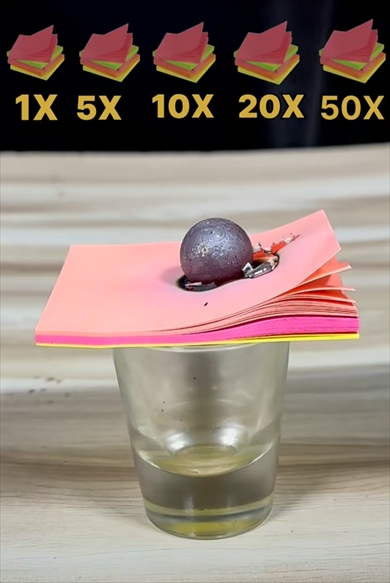 1000度の金属球を付せん何枚で止められるか