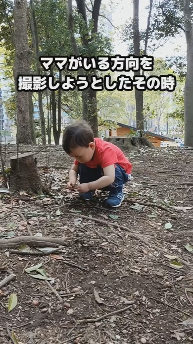 どんぐりを拾っている男の子