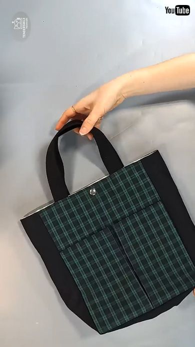 チェック柄 布 裁縫 マルチポケット トートバッグ