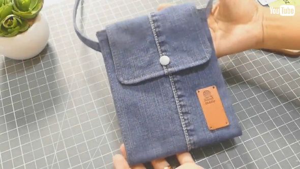 古いジーンズ 制作 裁縫 DIY リメイク ボディバッグ スマホショルダー