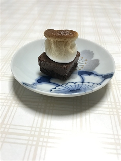 ブラウニーにマシュマロを乗せて焼いた情けない料理