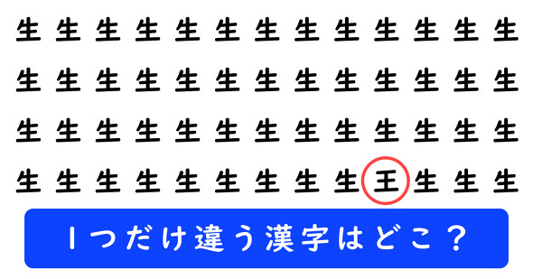 「生」の中に1つだけ「王」が隠れています
