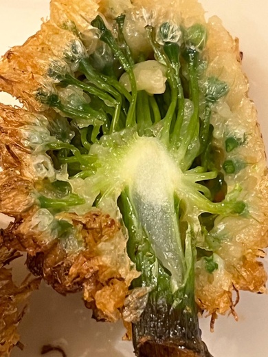 ネギの先に生えてきた白いふわふわ、ついでに揚げてみたら……