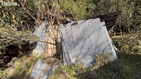 倒壊しそうな小屋の解体