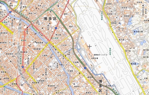 現在の博多駅・福岡空港周辺の地図