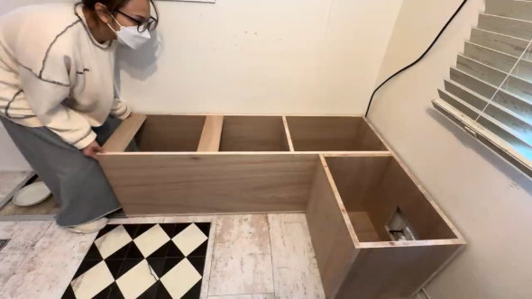 収納 コーナーベンチ DIY 引き出し ダイニングキッチン